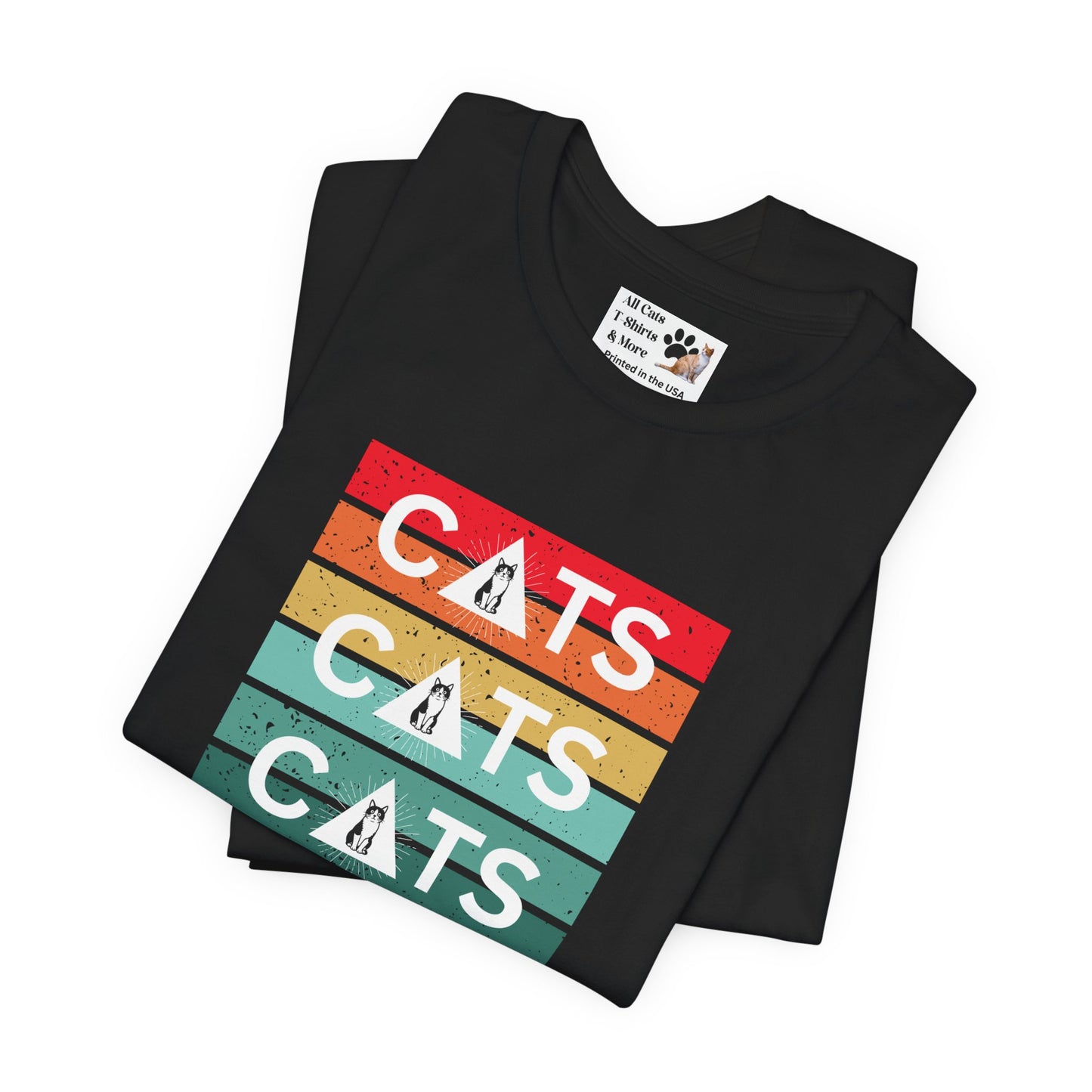 Vintage Sunset Cats T-Shirt - (Retro Cat Graphic Tee, "Triple Cat" Tee for Cat Lovers)