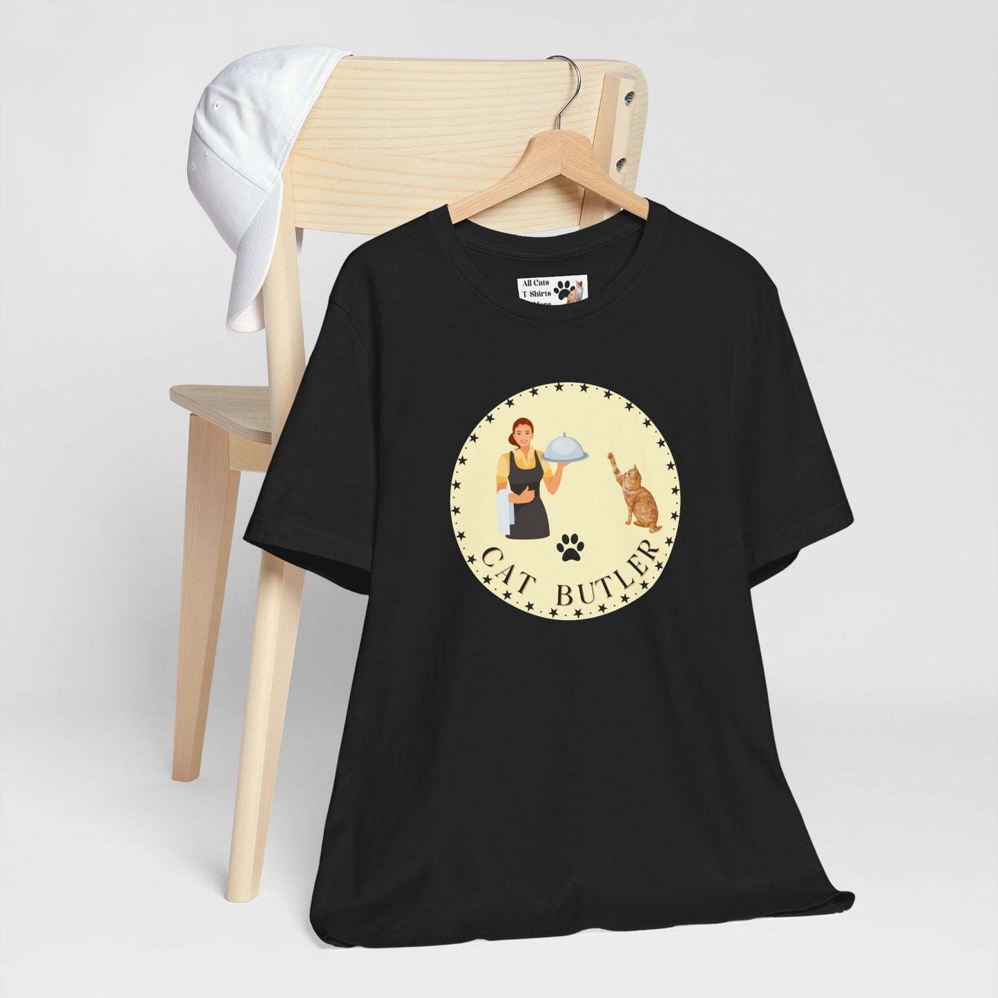 "Cat Butler" T-Shirt - With Vintage Style Design - (Unisex Jersey Short Sleeve Tee - Perfect Gift for Cat Lovers!)
