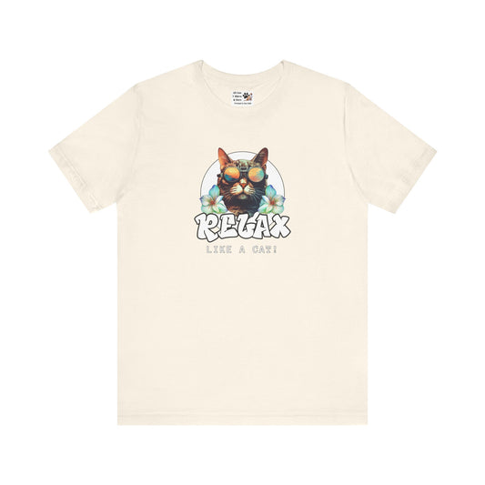 Relax Like a Cat Graphic T-Shirt (#2) - Cat Fan Shirt, Gift for Cat Owners, Tropical Style Summer Tee
