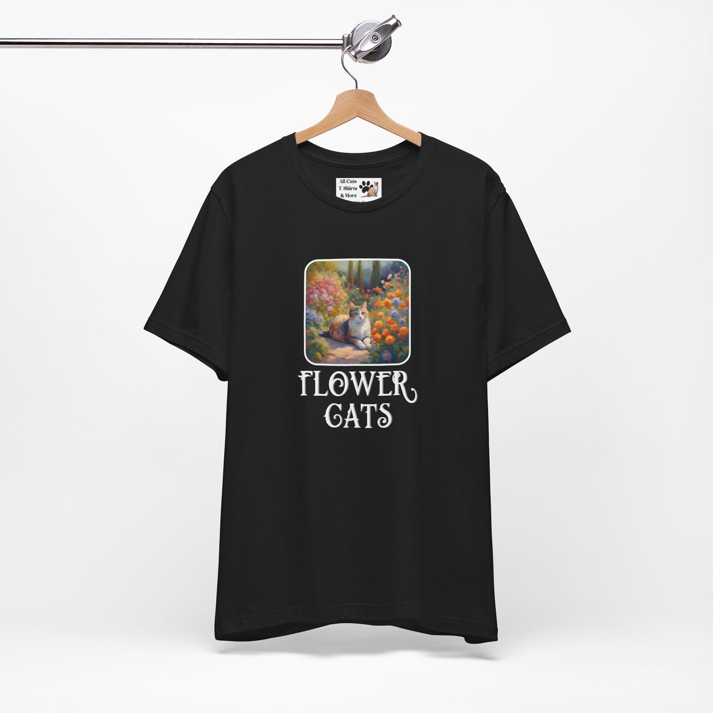 Flower Cats T-Shirt — (Flower Cats Tee #1, Colorful Garden Cat T-Shirt for Cat Fans & Cat Lovers!)