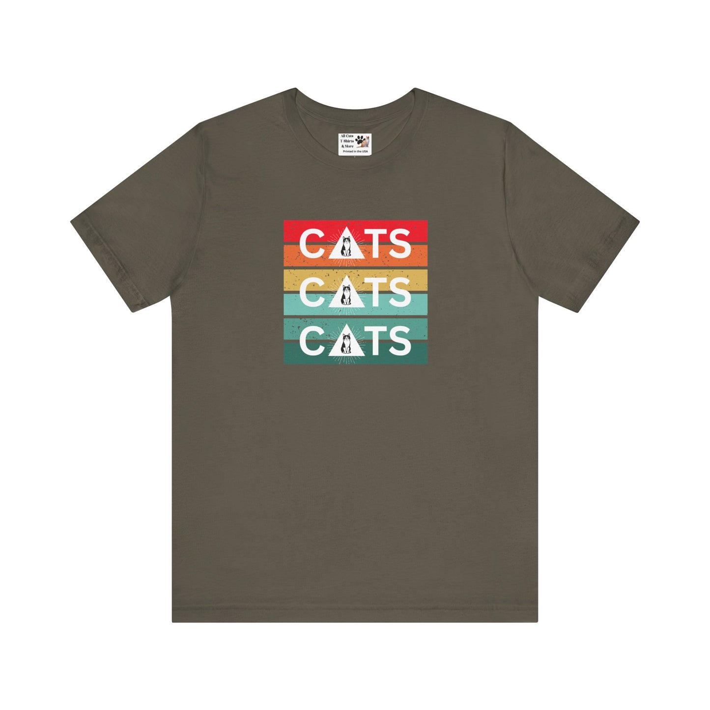 Vintage Sunset Cats T-Shirt - (Retro Cat Graphic Tee, "Triple Cat" Tee for Cat Lovers)
