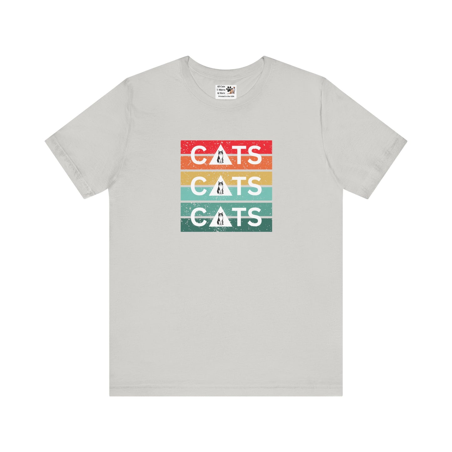 Vintage Sunset Cats T-Shirt - (Retro Cat Graphic Tee, "Triple Cat" Tee for Cat Lovers)