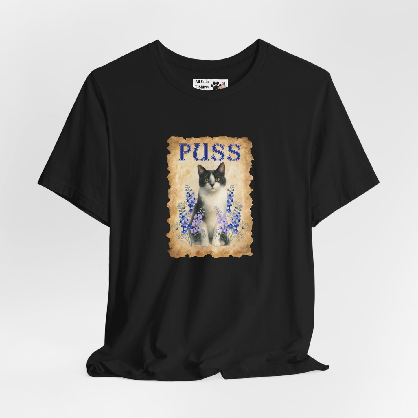 "Puss" Vintage Floral Cat T-Shirt - (Pussycat Graphic Tee)