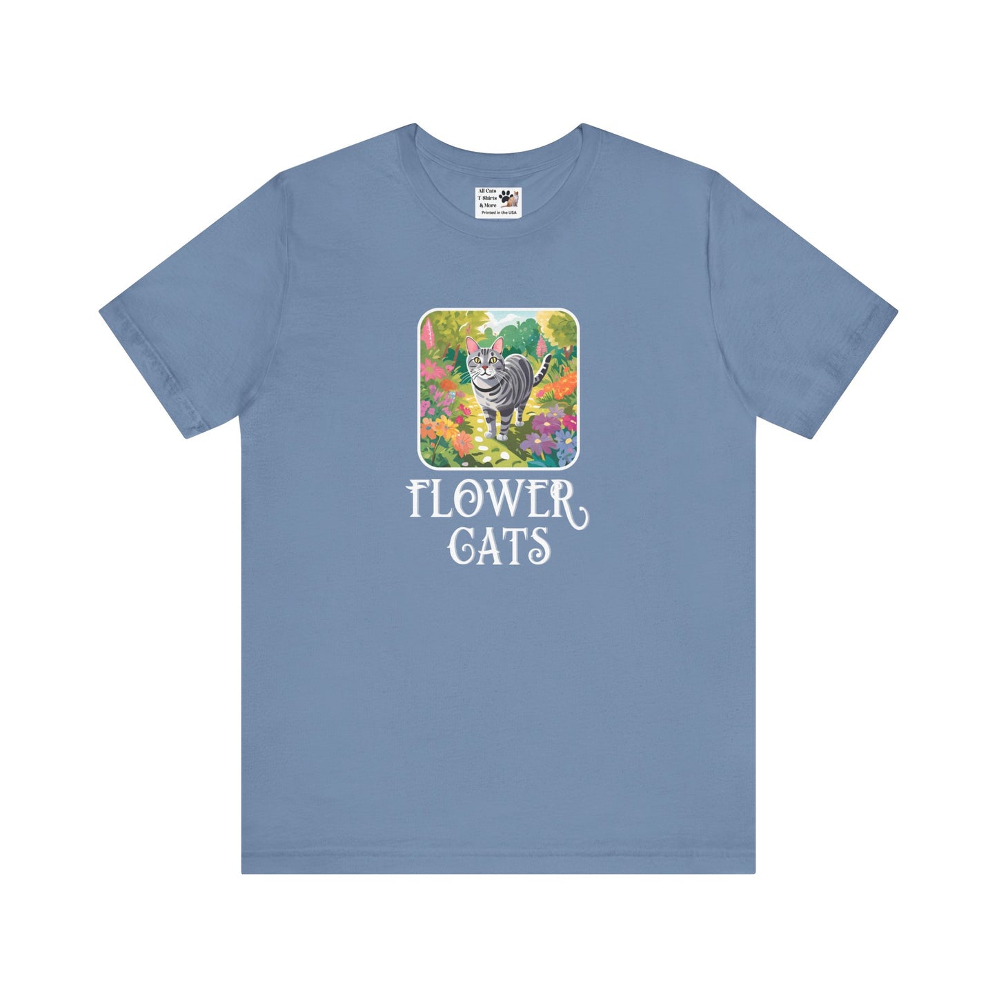 Flower Cats T-Shirts - (Flower Cats Tee #4, Cat in Wildflower Garden T-Shirt, Cat Mom Tee)