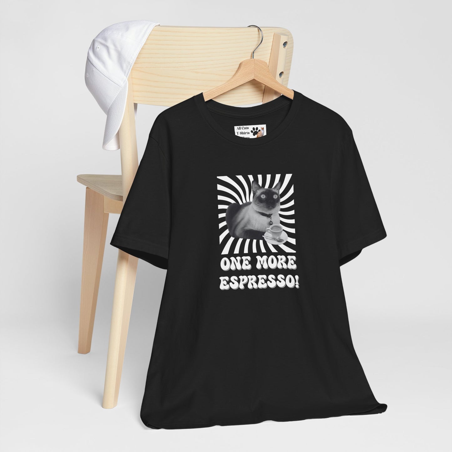 One More Espresso! - (Cat & Coffee T-Shirt #1, Black & White)
