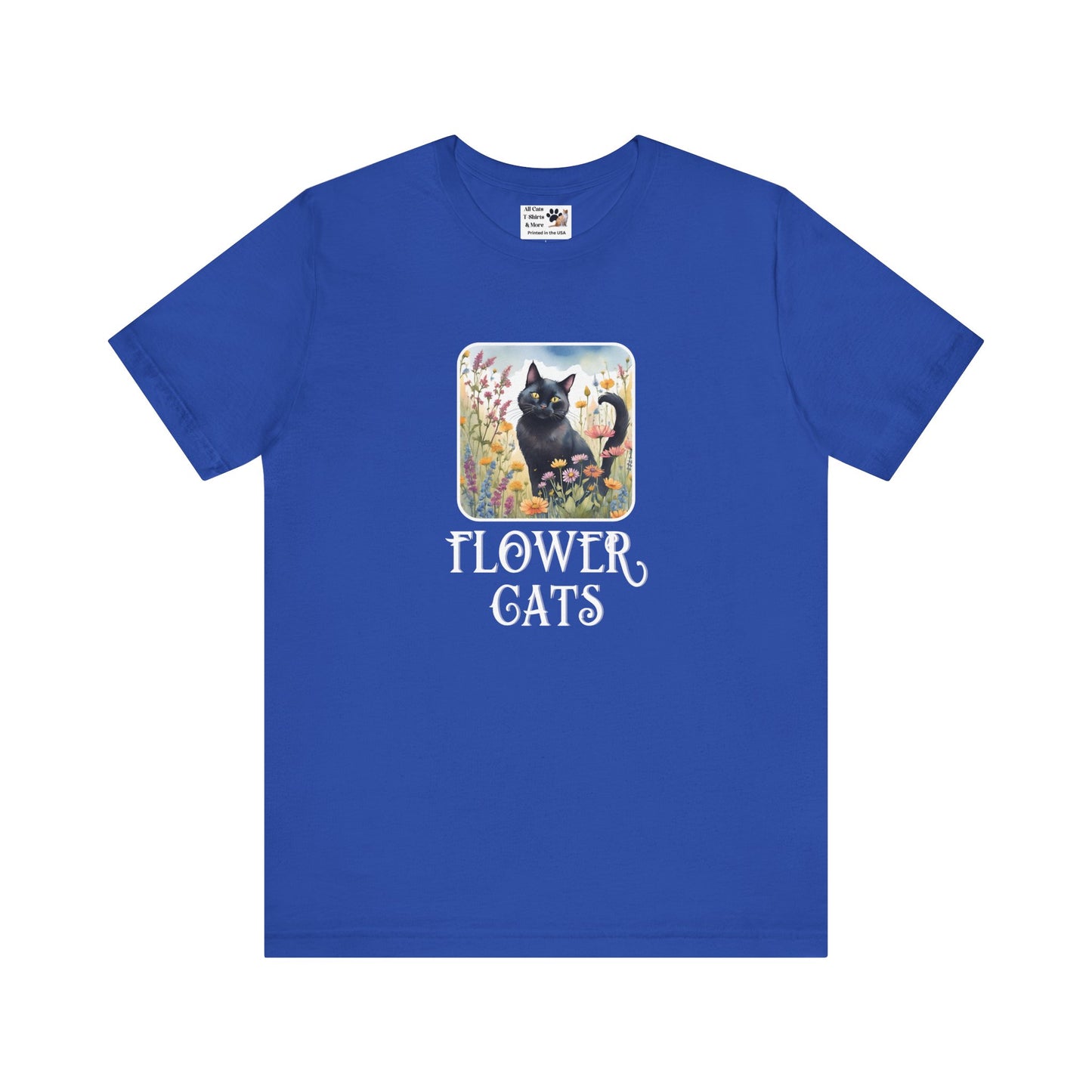 Flower Cats T-Shirt - (Flower Cat Tee #2, Black Cat Garden T-Shirt  - Whimsical Floral Cat Tee for Cat Lovers)