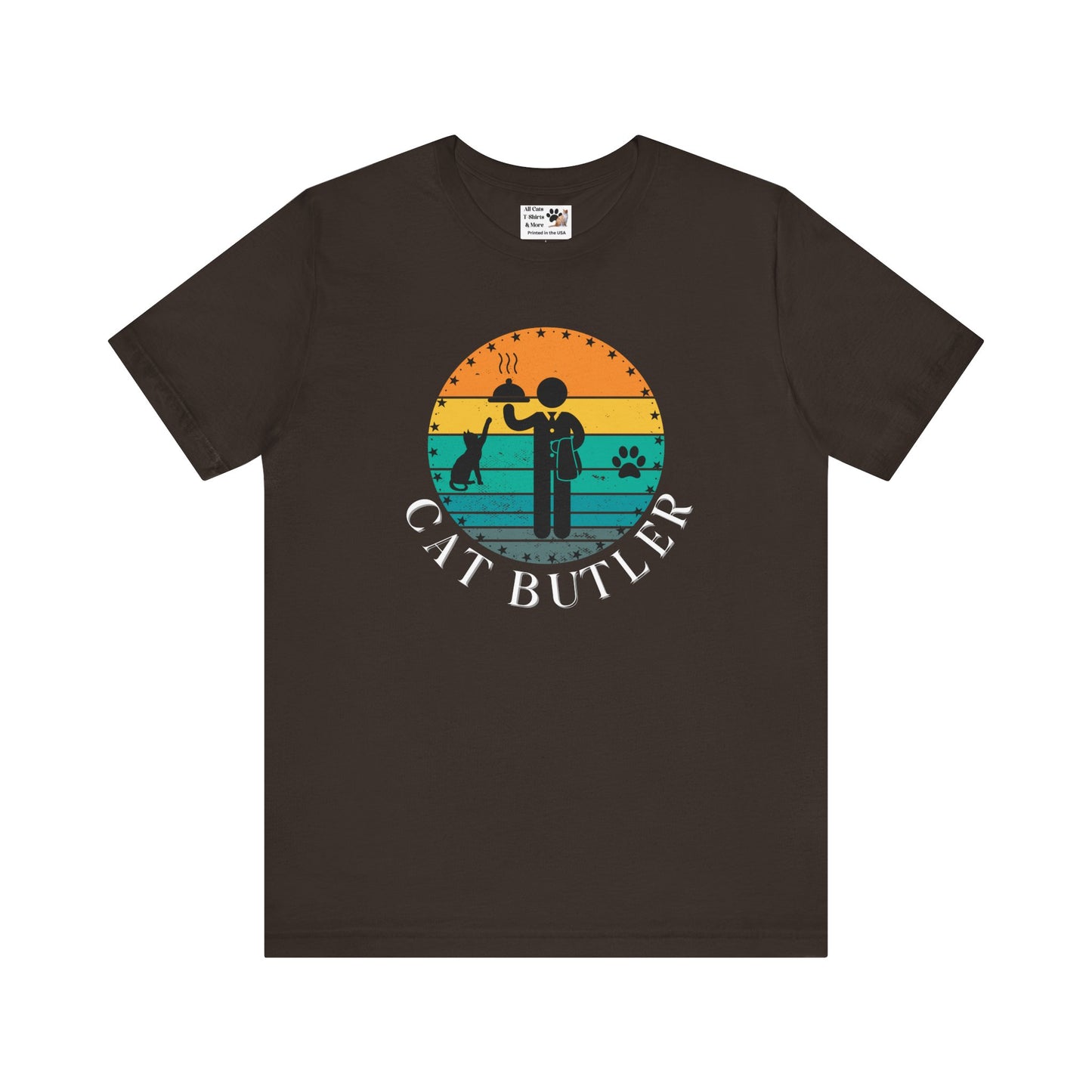 Cat Butler T-Shirt - (A Colorful "Vintage Sunset Style" Design, Unisex Short Sleeve Tee - Perfect for Cat Parents!)