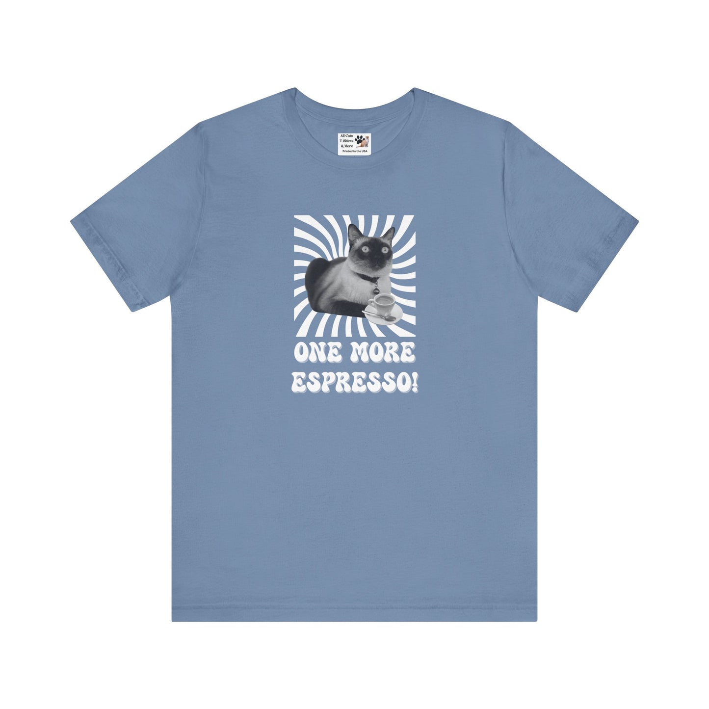 One More Espresso! - (Cat & Coffee T-Shirt #1, Black & White)