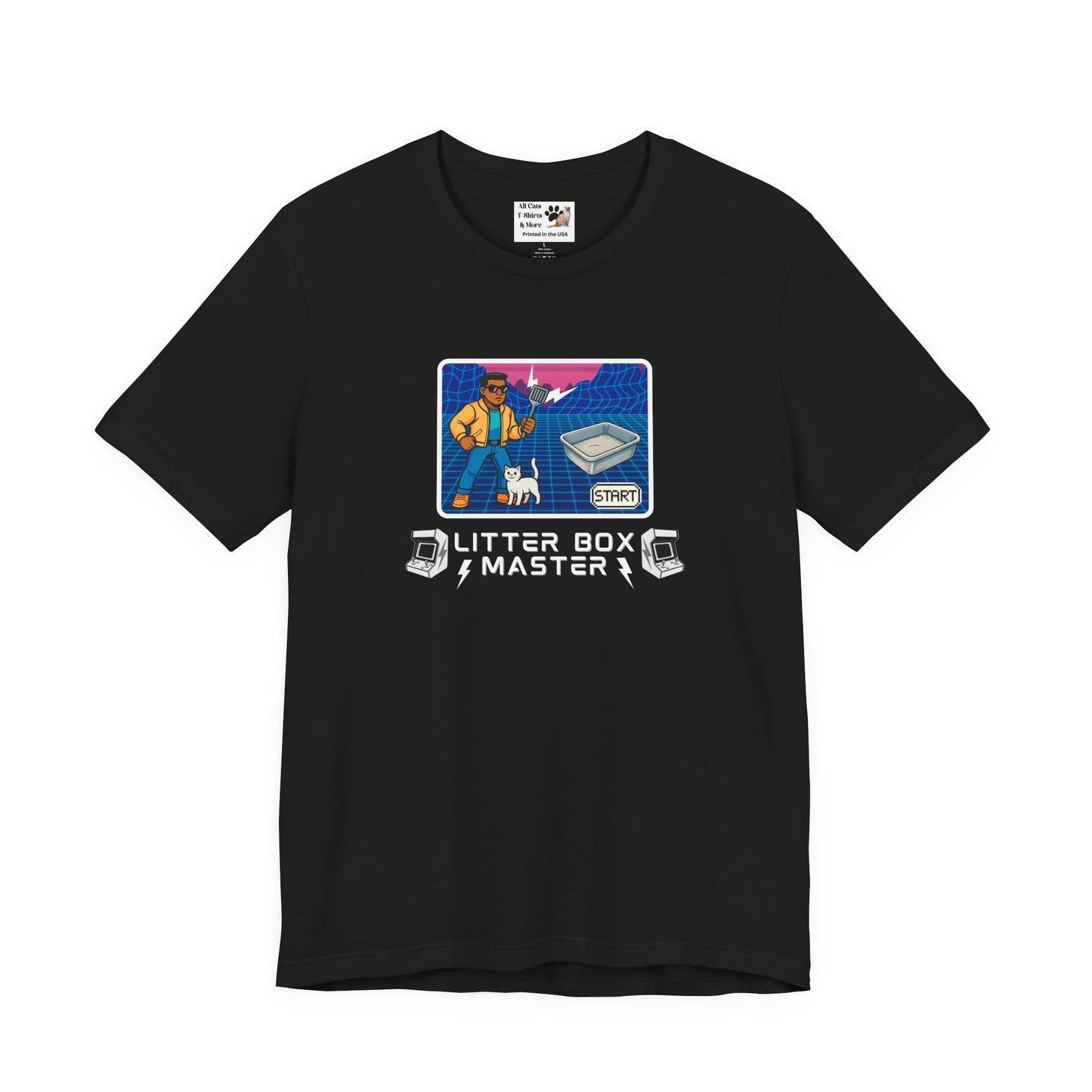 Litter Box Master T-Shirt [Tee #1] - (Funny Retro "Cat Litter Scooping Arcade Game" T-Shirt)
