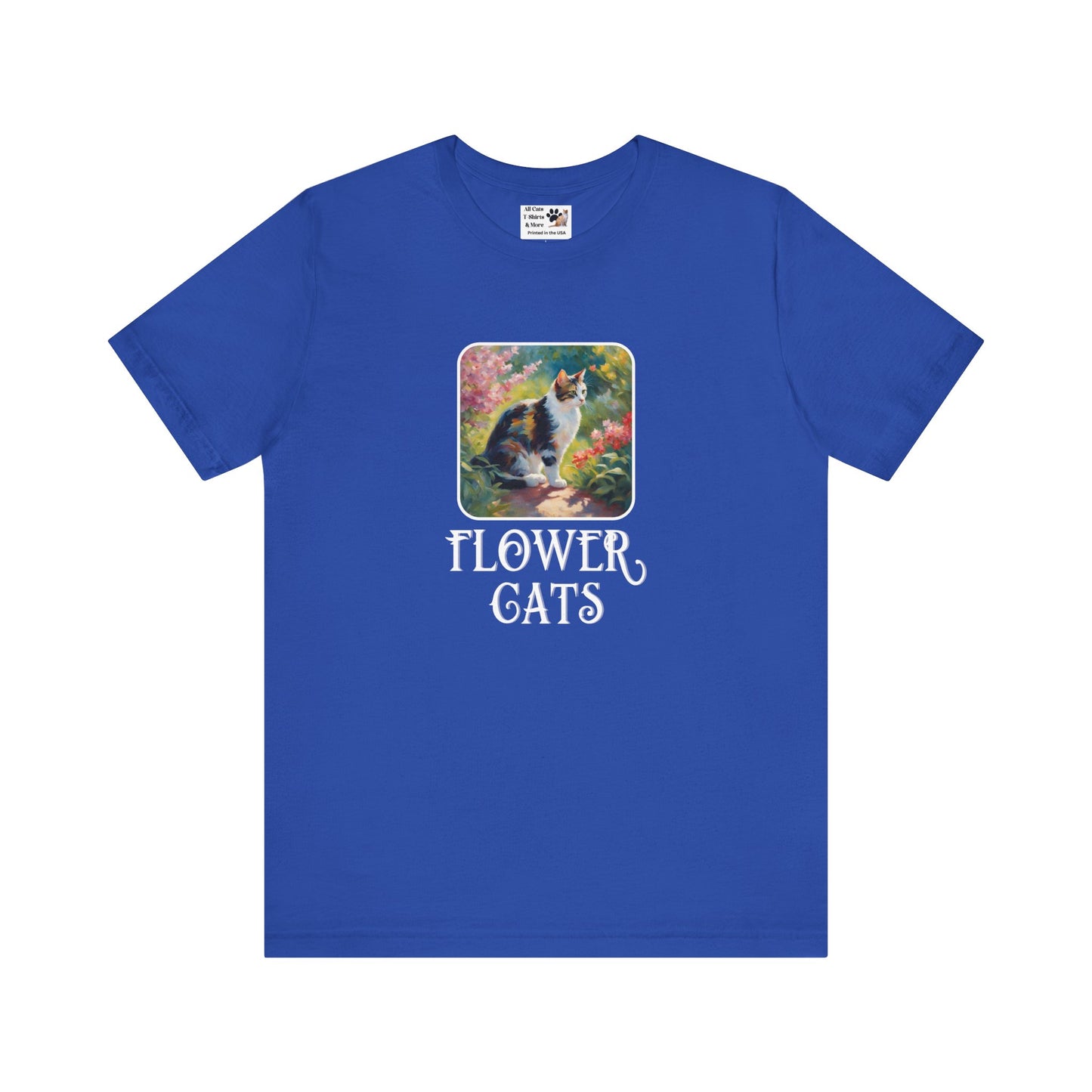Flower Cats T-Shirt - (Flower Cat Tee #3, Calico Garden Cat T-Shirt for Cat Lovers, Cat Moms)