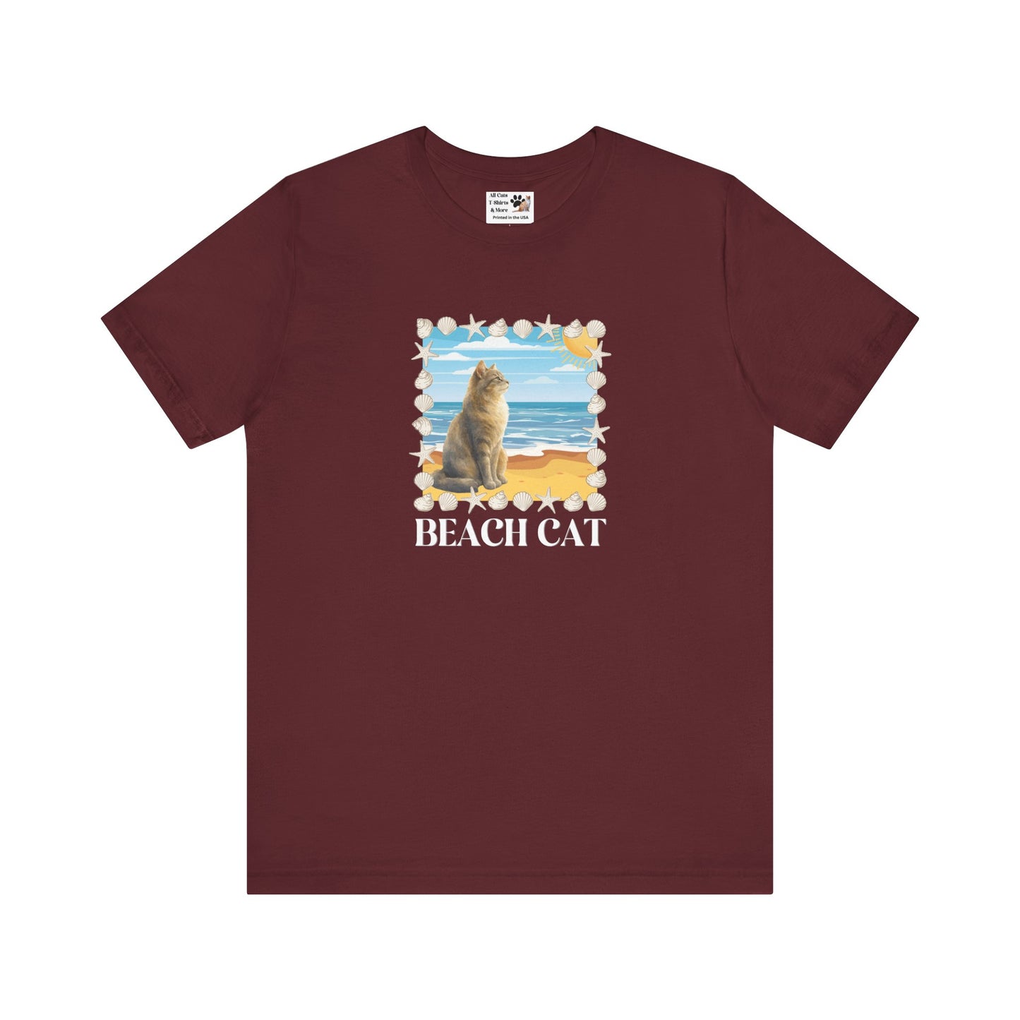 Beach Cat T-Shirt - (Vintage Coastal Cat Graphic Tee)
