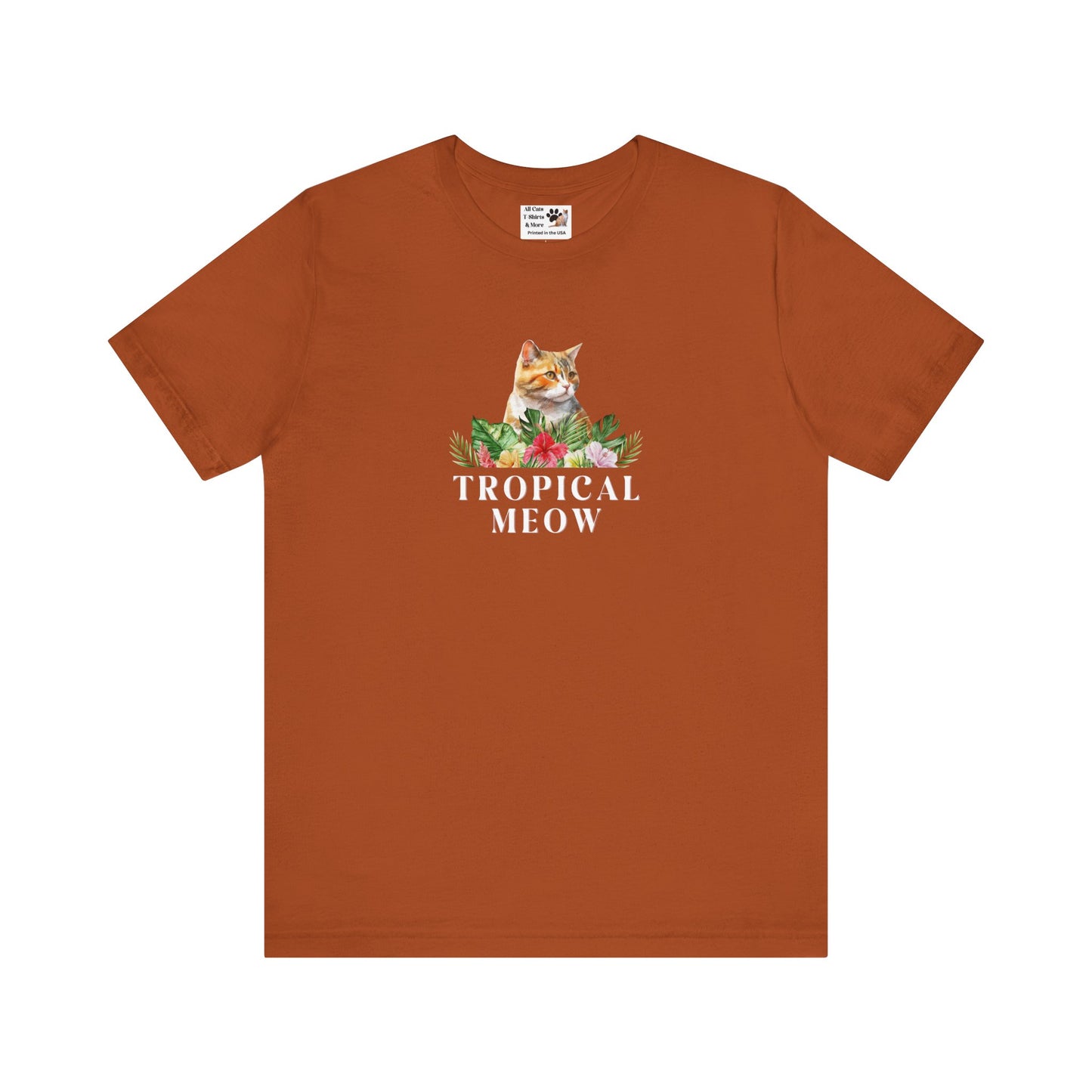Tropical Meow Cat T-Shirt - (Cute Floral Cat Tee, Tropical Meow #2 No Background)