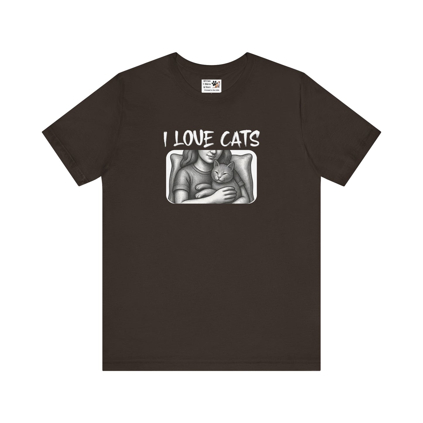 I Love Cats T-Shirt — Cat Lover Graphic Tee with Cozy Cat Cuddle Illustration