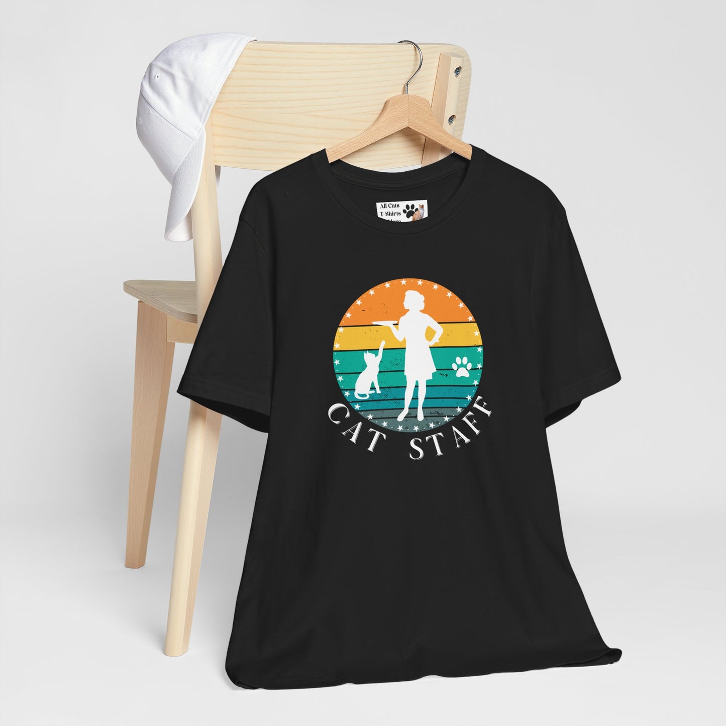 Cat Staff T-Shirt - (A Colorful "Vintage Sunset Style" Design, Unisex Jersey Short Sleeve Tee - Perfect for Cat Lovers!)