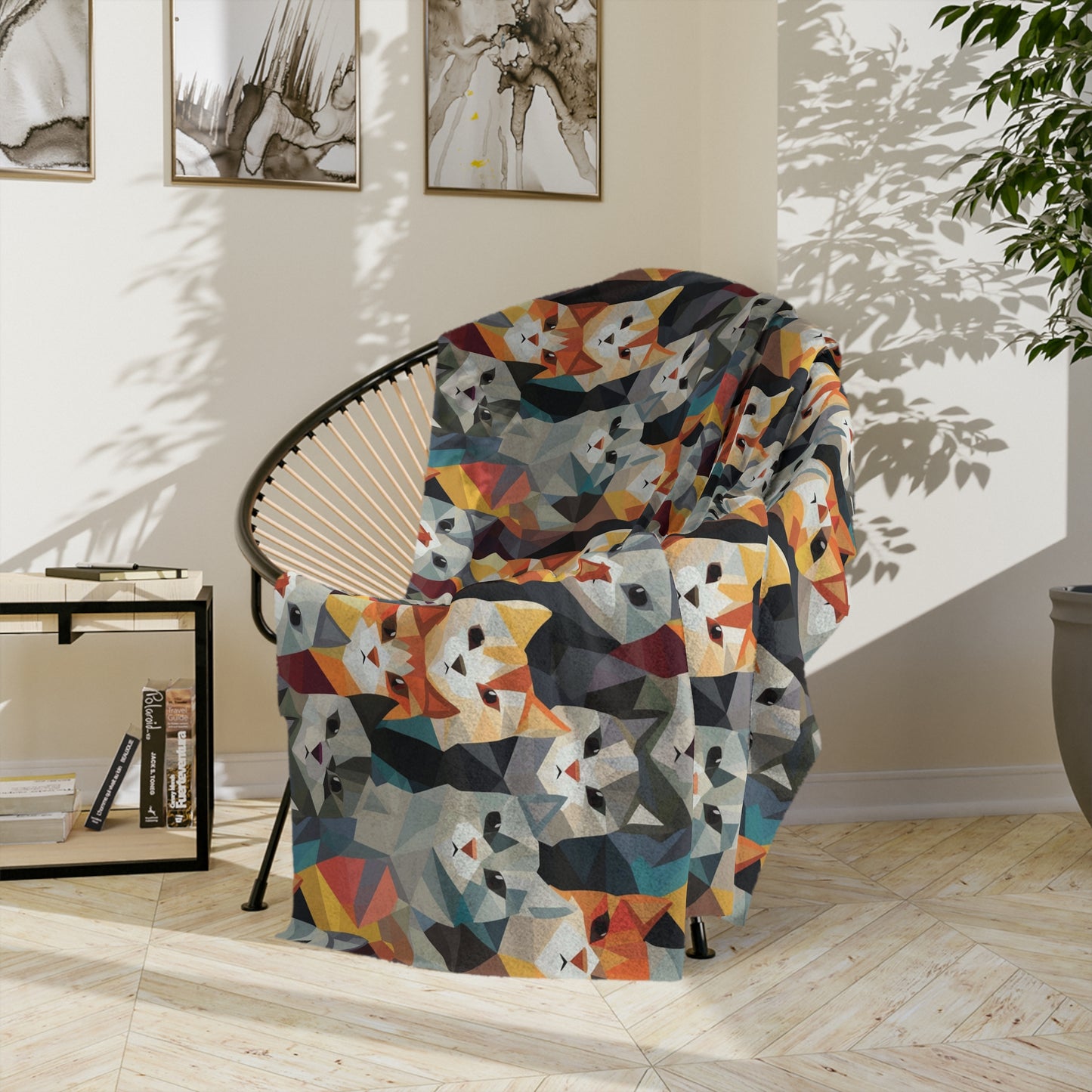Colorful Geometric Cats Velveteen Microfiber Blanket