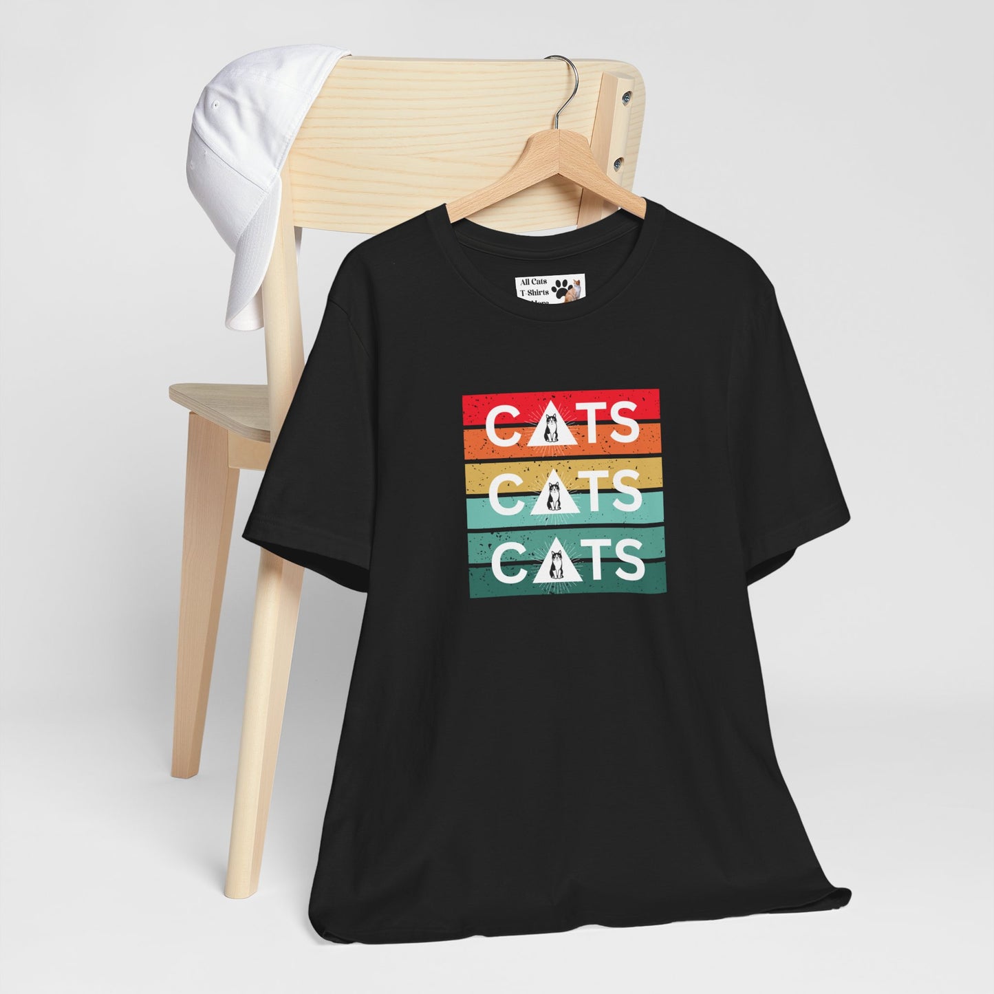 Vintage Sunset Cats T-Shirt - (Retro Cat Graphic Tee, "Triple Cat" Tee for Cat Lovers)