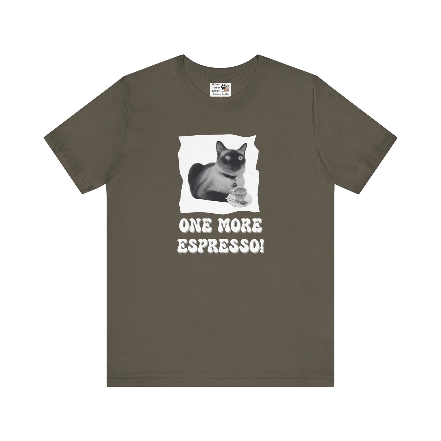 One More Espresso! - (Cat & Coffee T-Shirt #3, Black & White)