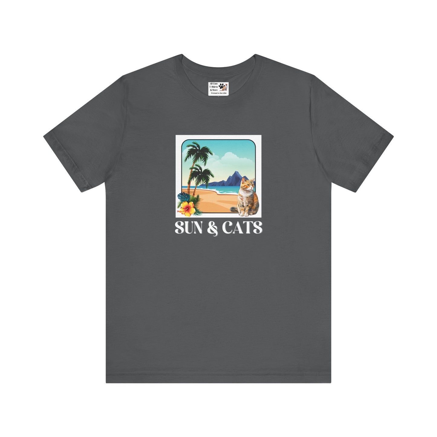 Sun & Cats Beach T-Shirt - (Retro Tropical Cat Graphic Tee for Cat Fans)