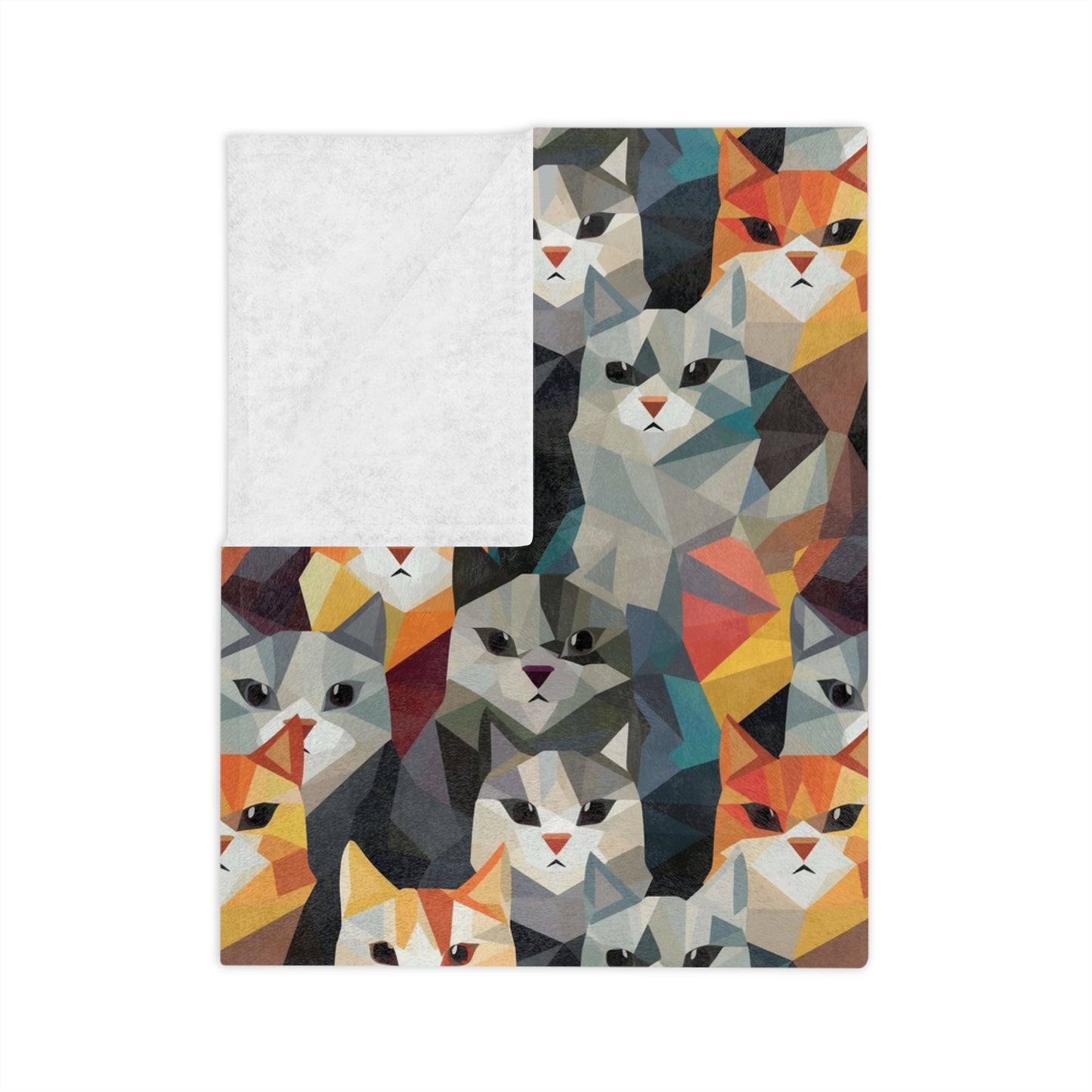 Colorful Geometric Cats Velveteen Microfiber Blanket