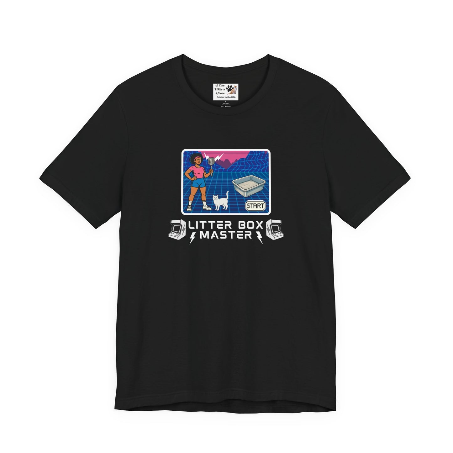 Litter Box Master T-Shirt [Tee #2] - (Funny Retro "Cat Litter Scooping Arcade Game" T-Shirt)