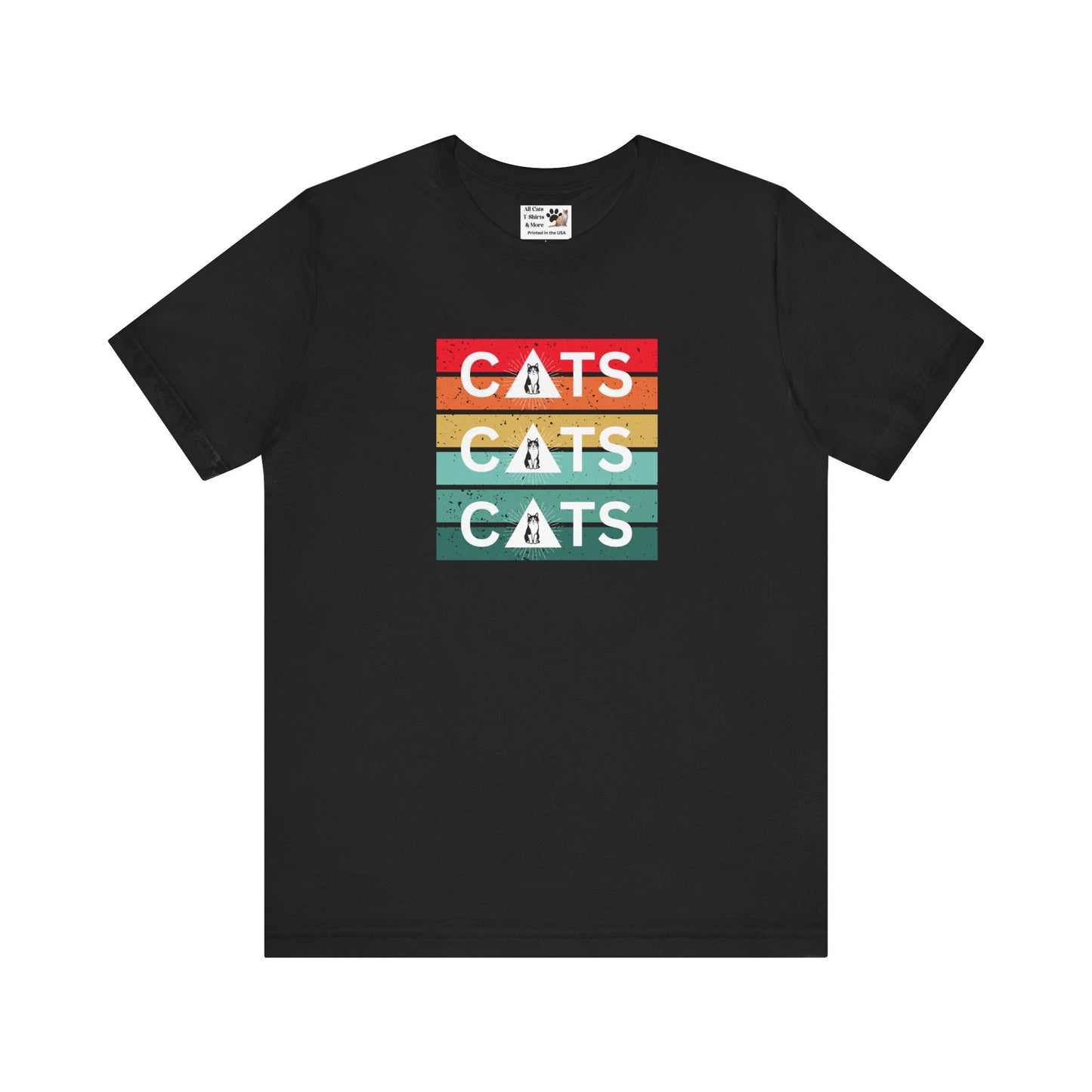 Vintage Sunset Cats T-Shirt - (Retro Cat Graphic Tee, "Triple Cat" Tee for Cat Lovers)