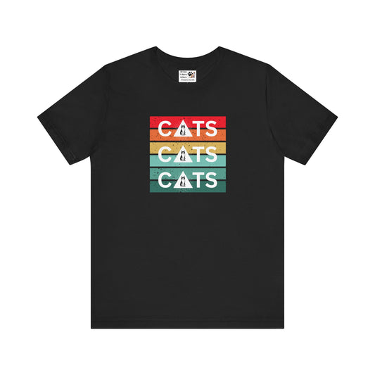 Vintage Sunset Cats T-Shirt - (Retro Cat Graphic Tee, "Triple Cat" Tee for Cat Lovers)