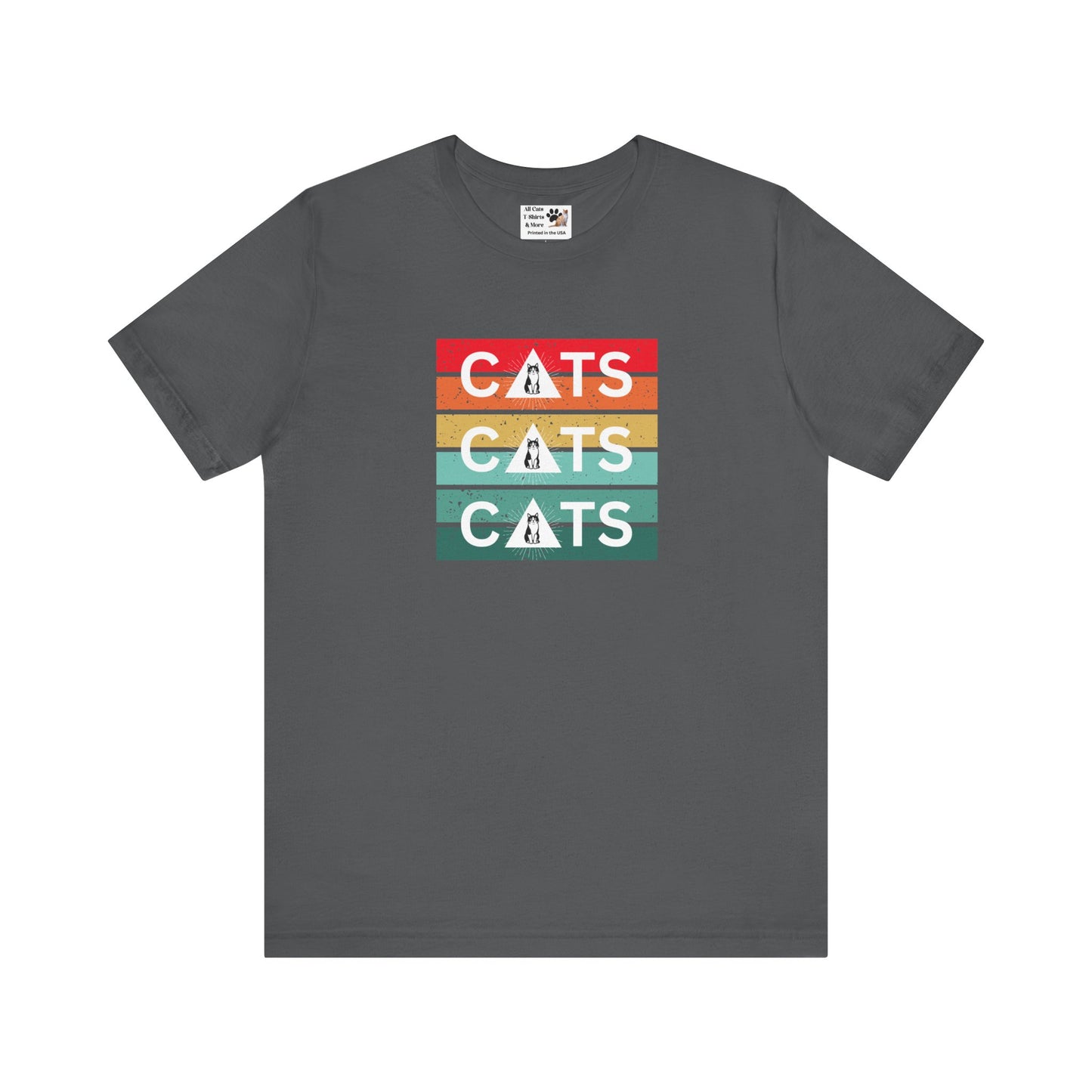 Vintage Sunset Cats T-Shirt - (Retro Cat Graphic Tee, "Triple Cat" Tee for Cat Lovers)