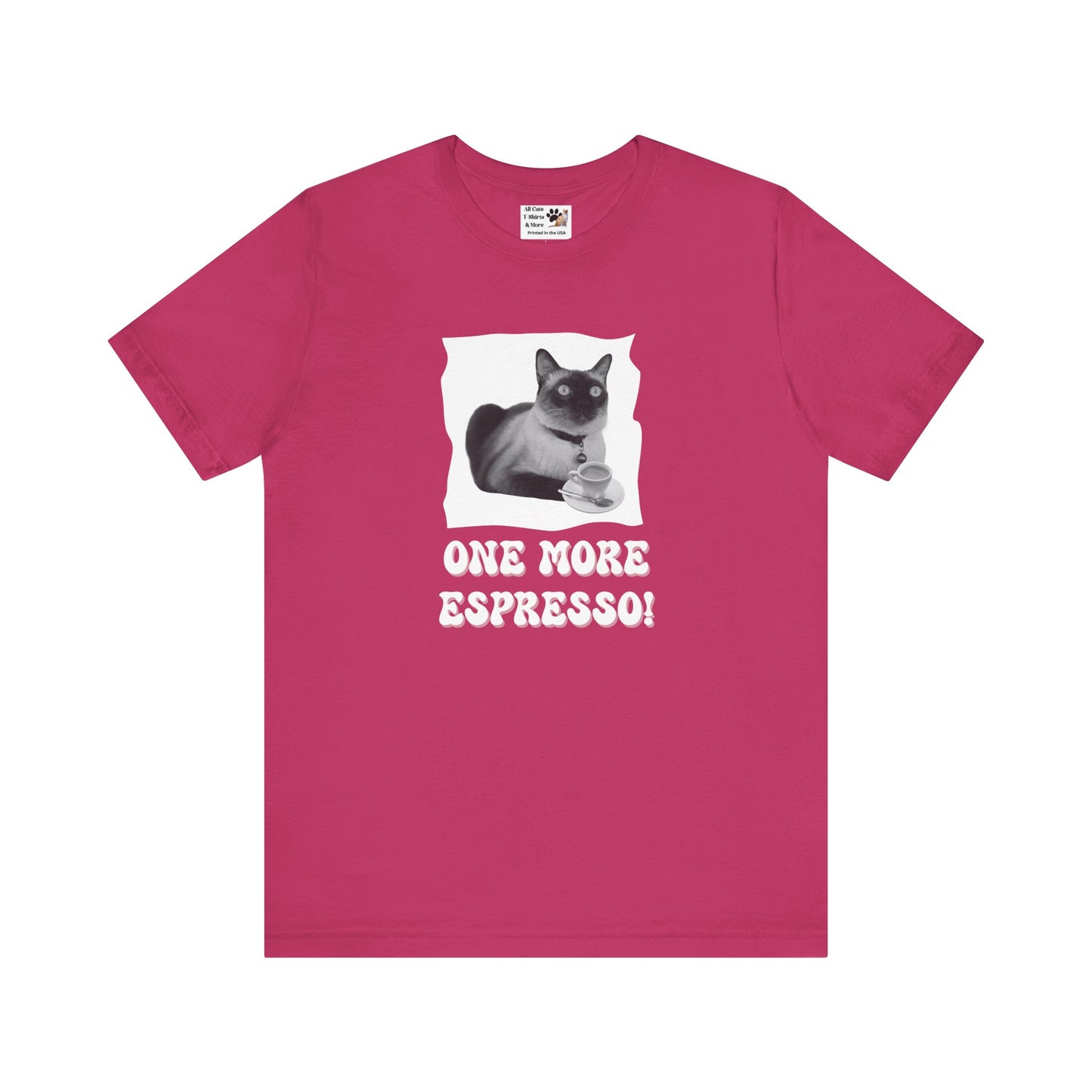 One More Espresso! - (Cat & Coffee T-Shirt #3, Black & White)