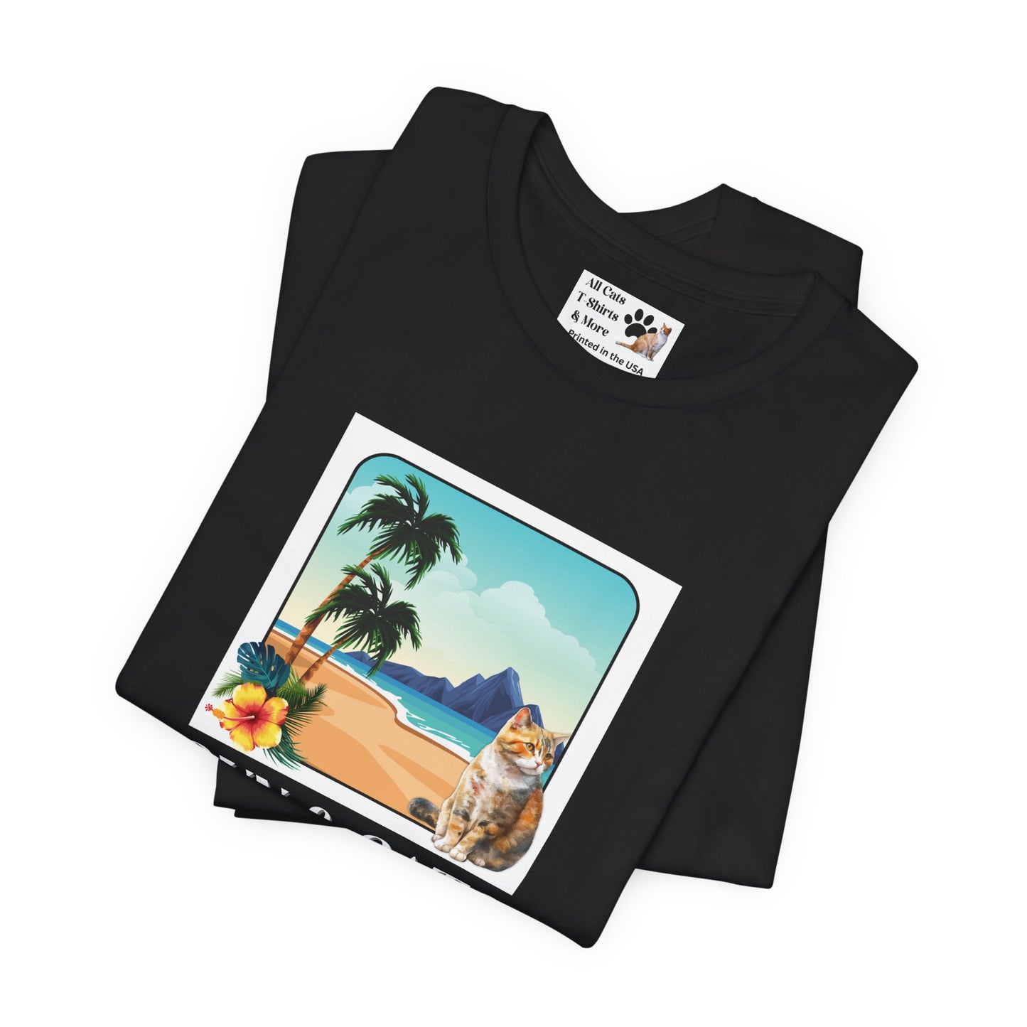 Sun & Cats Beach T-Shirt - (Retro Tropical Cat Graphic Tee for Cat Fans)