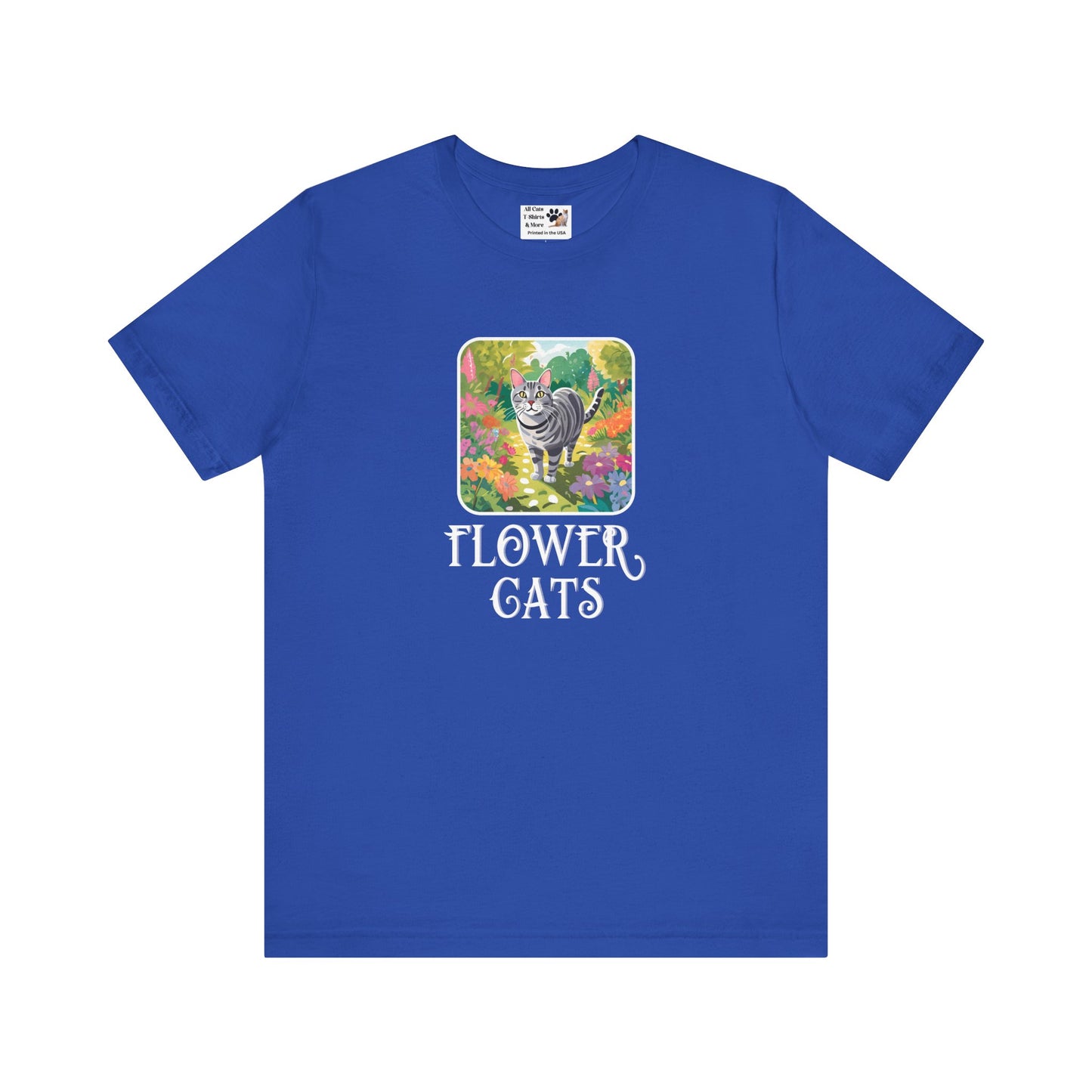 Flower Cats T-Shirts - (Flower Cats Tee #4, Cat in Wildflower Garden T-Shirt, Cat Mom Tee)