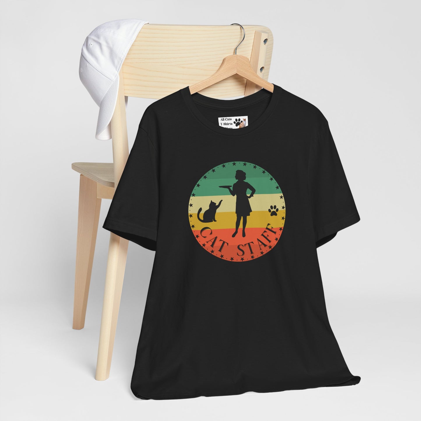 Cat Staff T-Shirt - (Vintage Sunset Style Design - Unisex Jersey Tee - Perfect Gift for Cat Lovers)