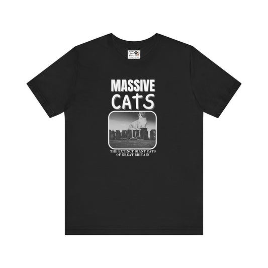 A Massive Cats T-Shirt - Huge Cat Sitting Behind Stone Henge - (Vintage Inspired, Funny Cat Unisex Jersey Tee - Perfect for Cat Fans!)