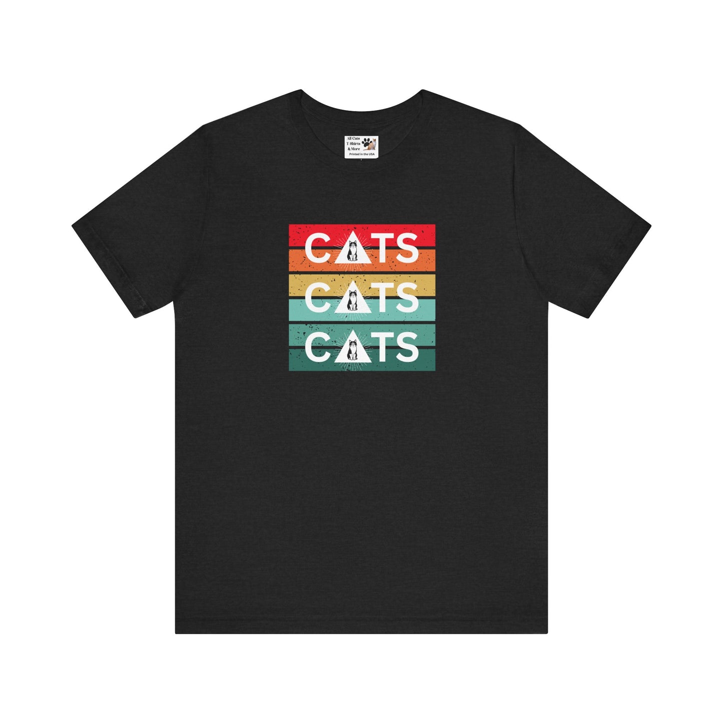 Vintage Sunset Cats T-Shirt - (Retro Cat Graphic Tee, "Triple Cat" Tee for Cat Lovers)