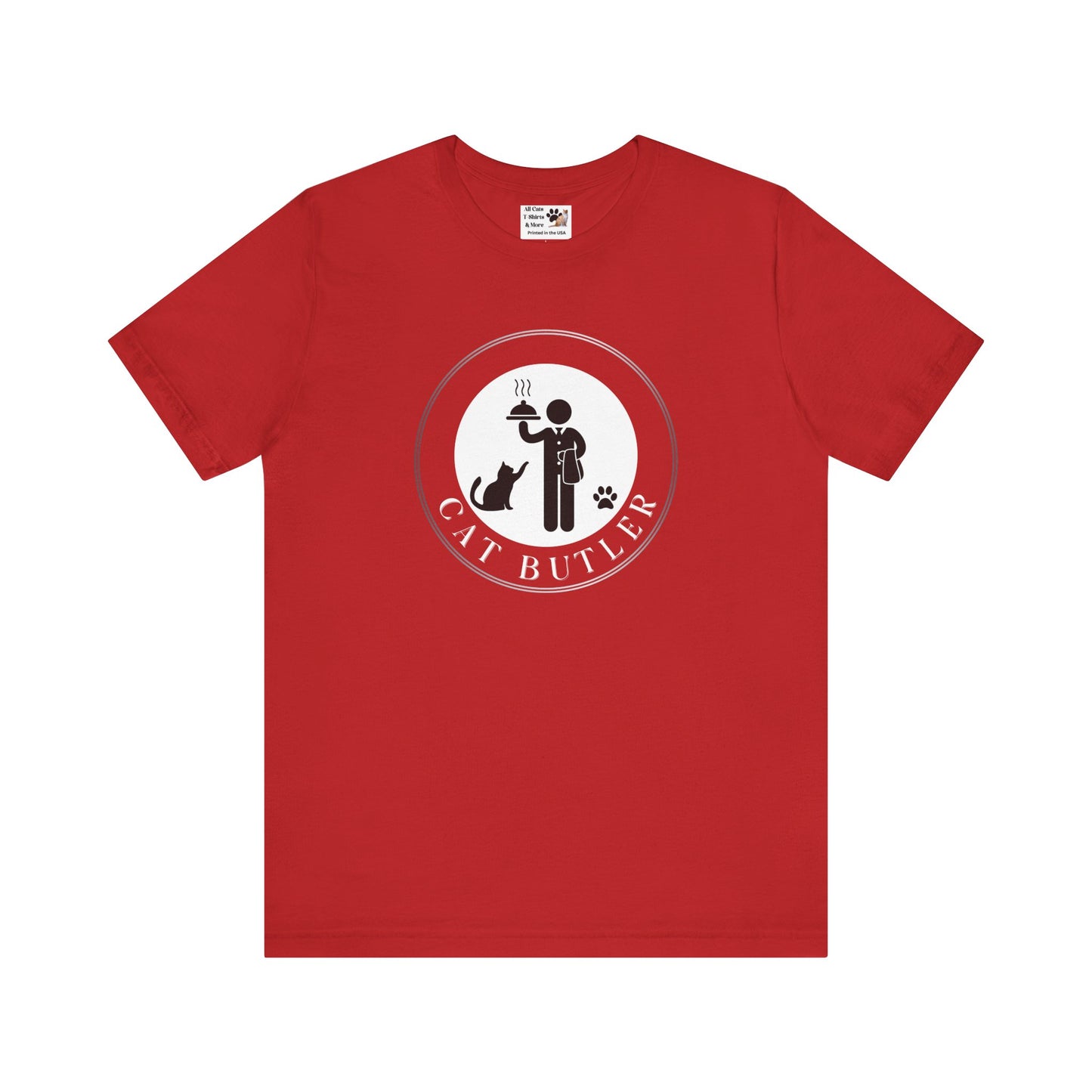 "Cat Butler" T-Shirt - With Black & White Graphic - (Unisex Jersey Short Sleeve Tee - Perfect Gift for Cat Lovers!)