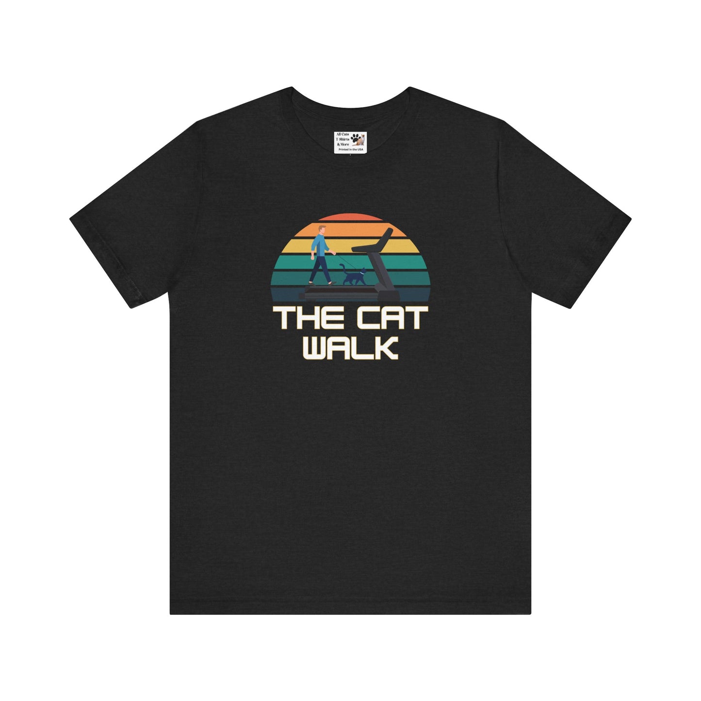 The "Cat Walk" Colorful Vintage Sunset T-Shirt [#2] - (Cat Fan Tee, Funny Cat Shirt, Retro Cat Owner Gift)