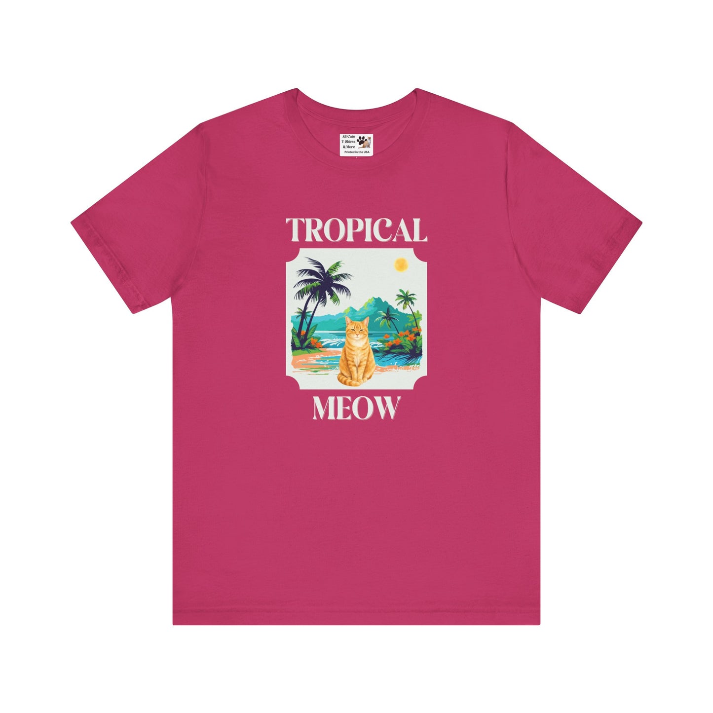 Tropical Meow Cat Tee — (Retro Beach Cat Graphic T-Shirt)