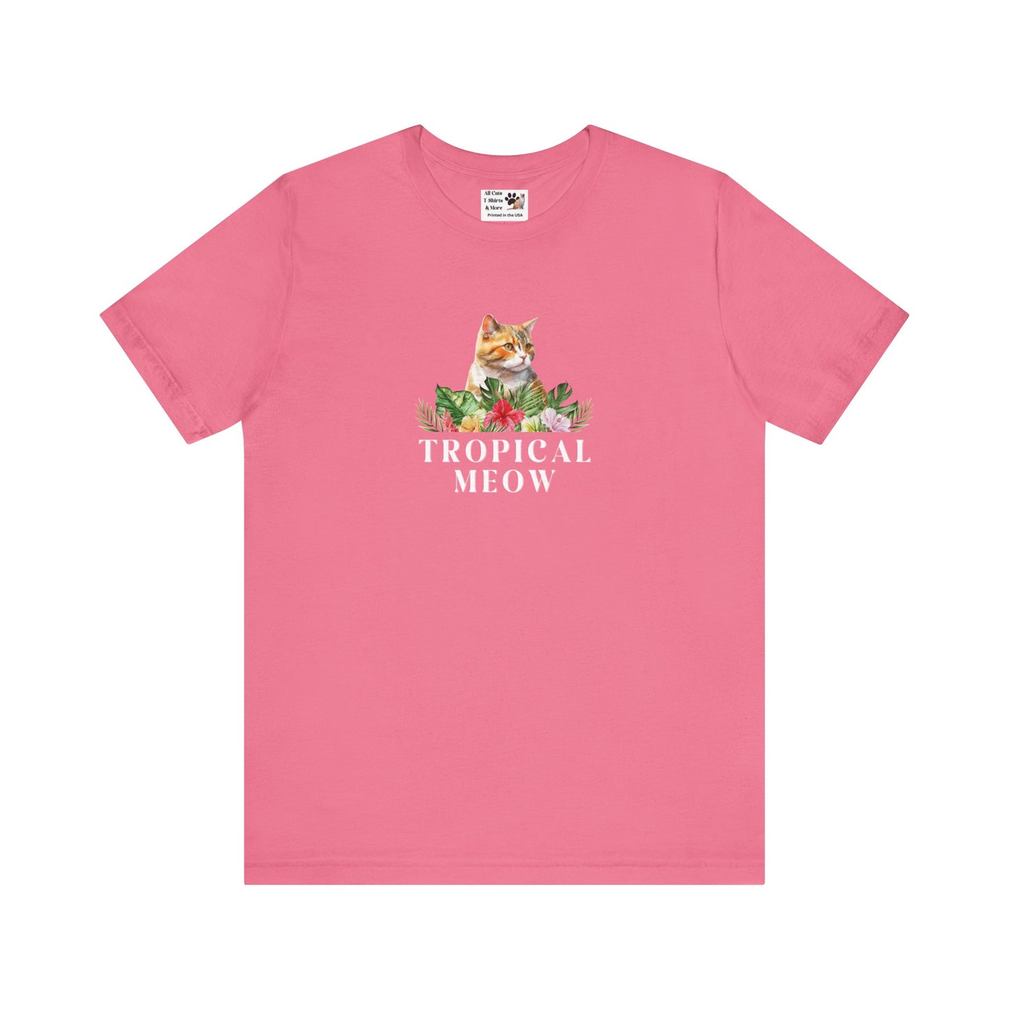 Tropical Meow Cat T-Shirt - (Cute Floral Cat Tee, Tropical Meow #2 No Background)