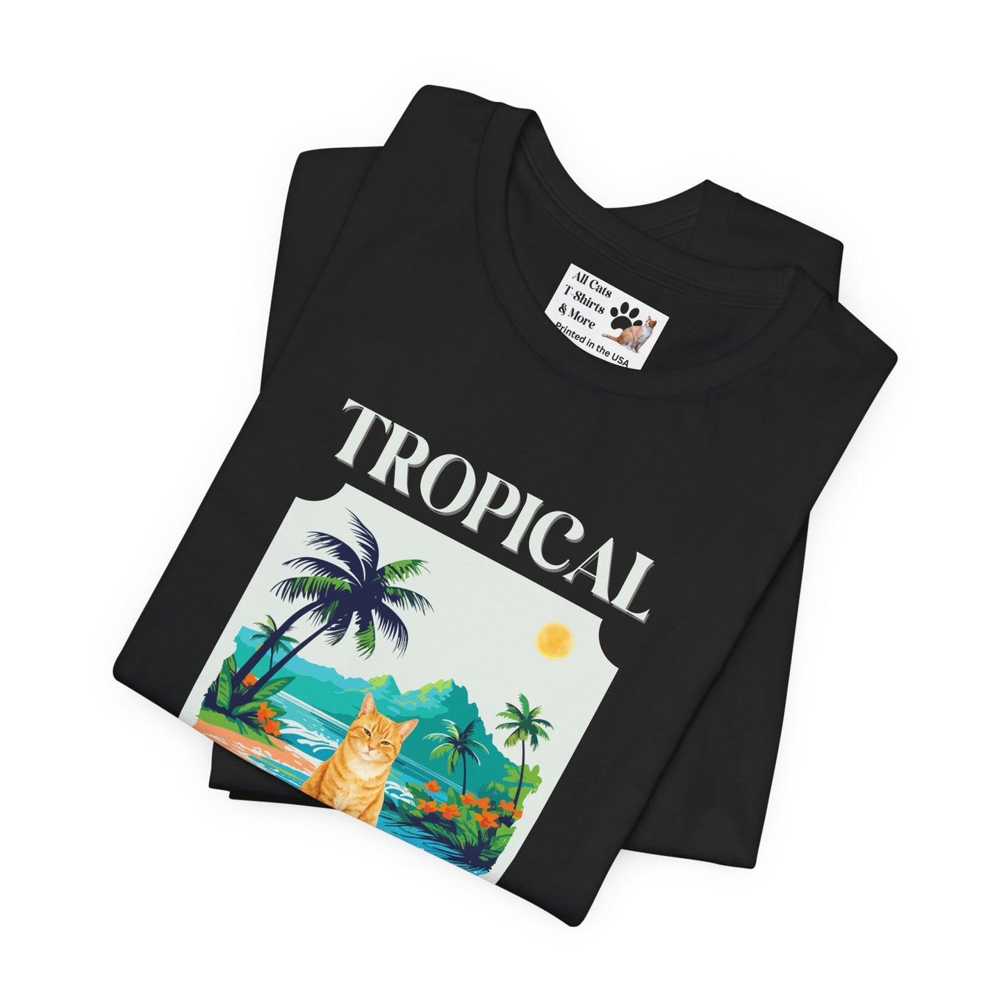 Tropical Meow Cat Tee — (Retro Beach Cat Graphic T-Shirt)