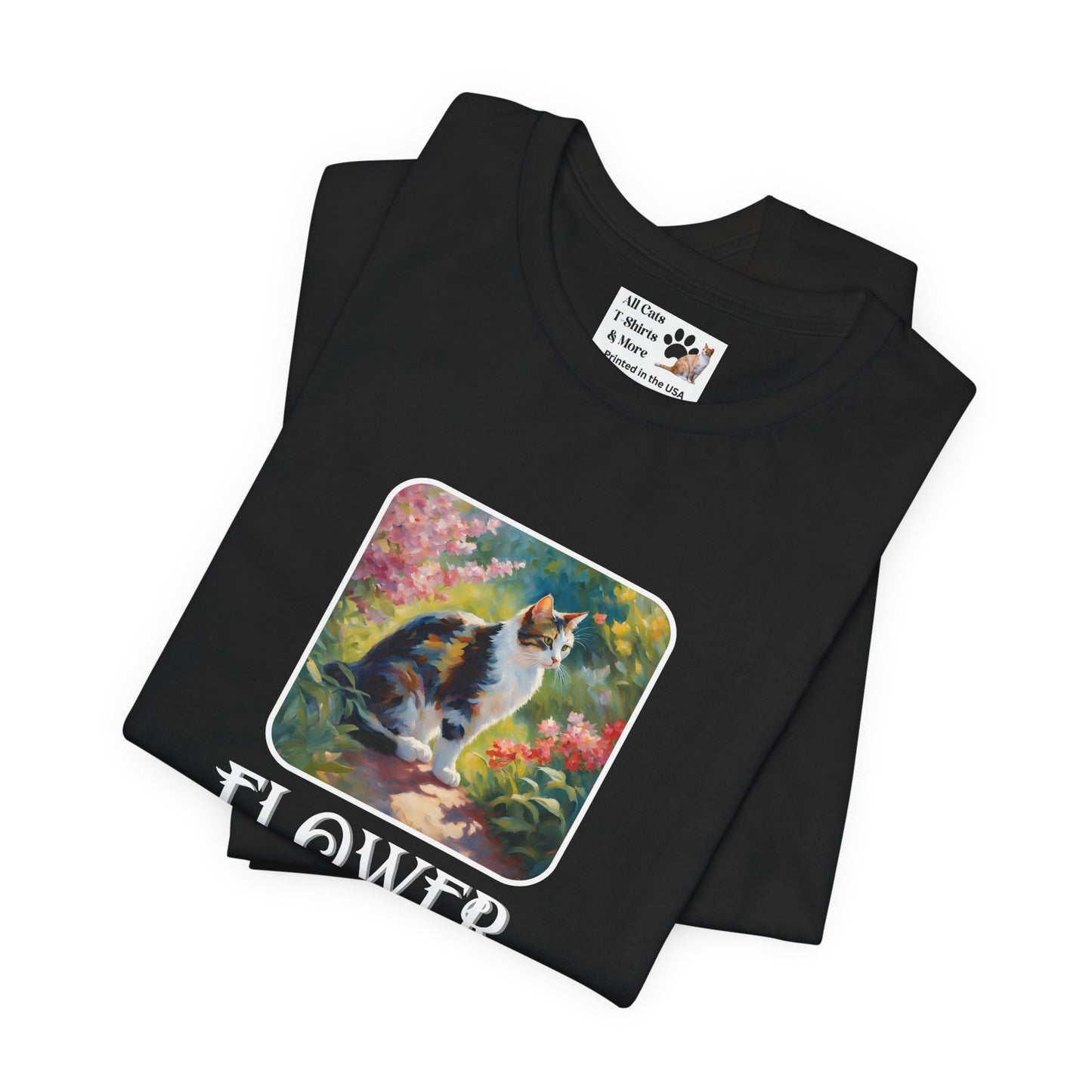 Flower Cats T-Shirt - (Flower Cat Tee #3, Calico Garden Cat T-Shirt for Cat Lovers, Cat Moms)