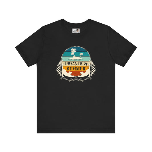 I Love Cats & Summer Graphic T-Shirt – (Summer Cat Shirt, Ideal for Cat Fans, Gift for Cat Owners)
