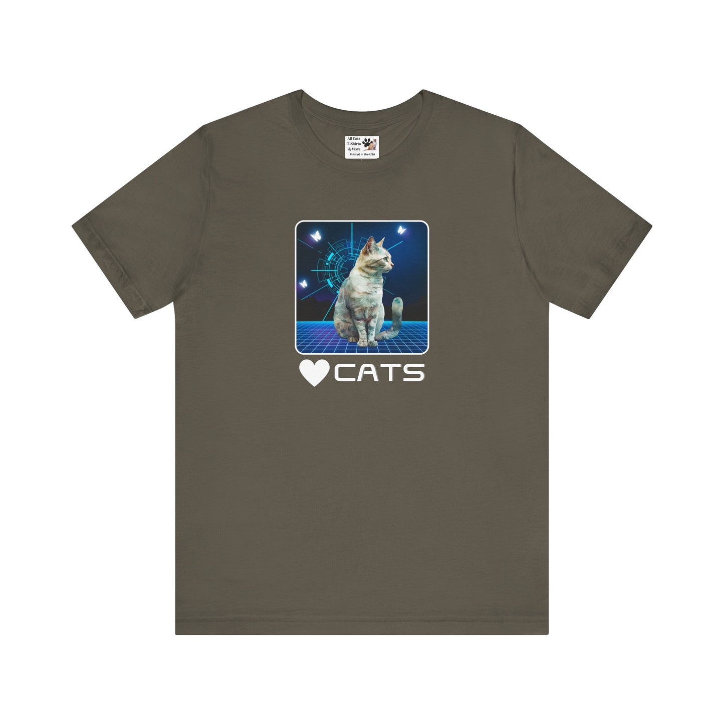 "Heart Cats" or "Love Cats" Retro T‑Shirt  - (Futuristic Vintage Style Fun Cat Tee #1)