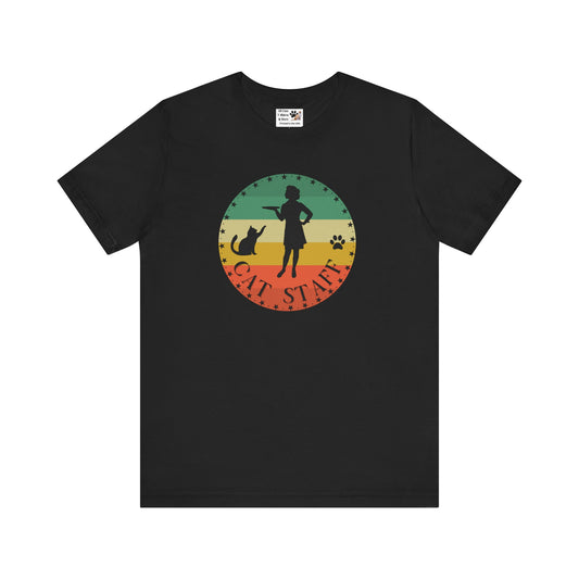 Cat Staff T-Shirt - (Vintage Sunset Style Design - Unisex Jersey Tee - Perfect Gift for Cat Lovers)
