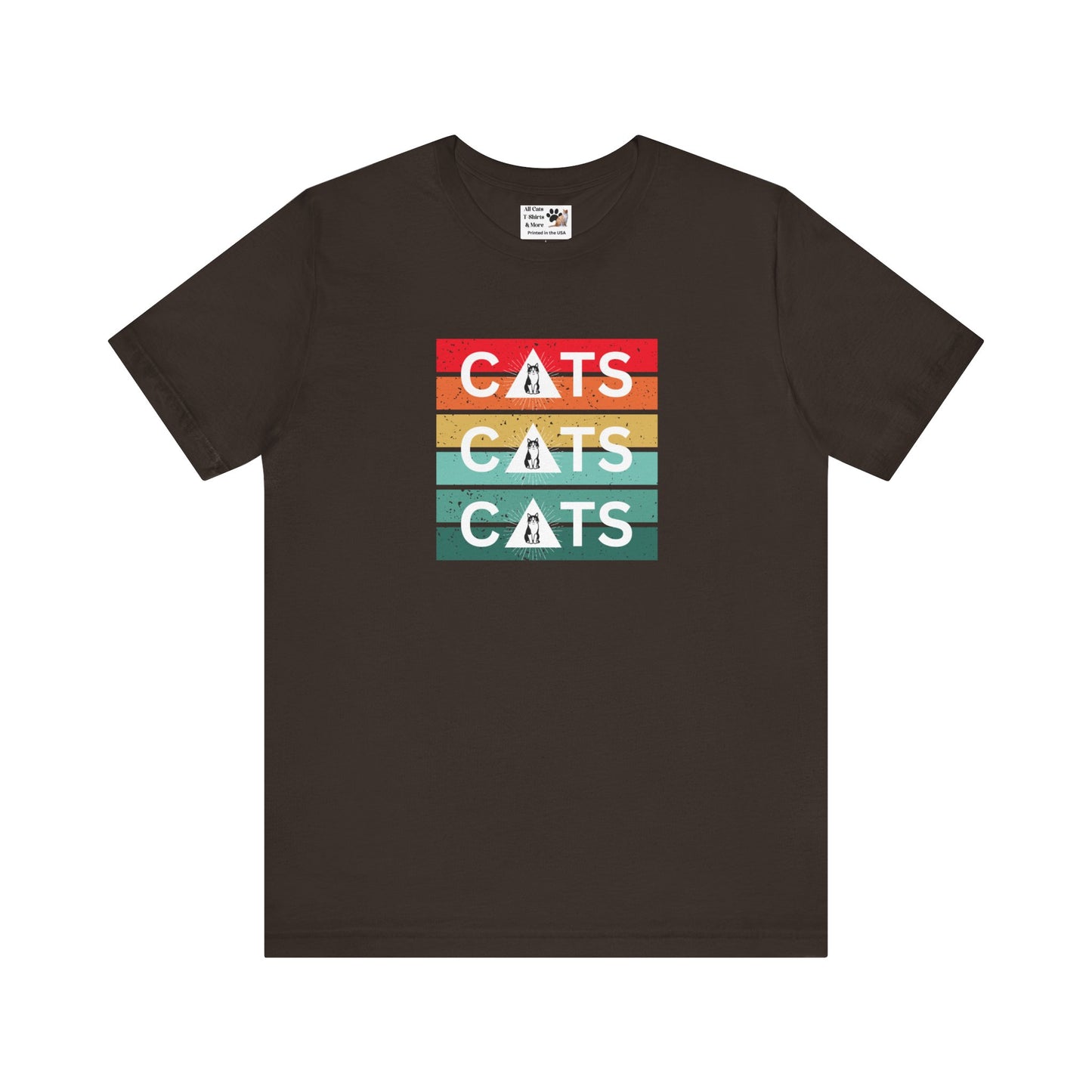 Vintage Sunset Cats T-Shirt - (Retro Cat Graphic Tee, "Triple Cat" Tee for Cat Lovers)