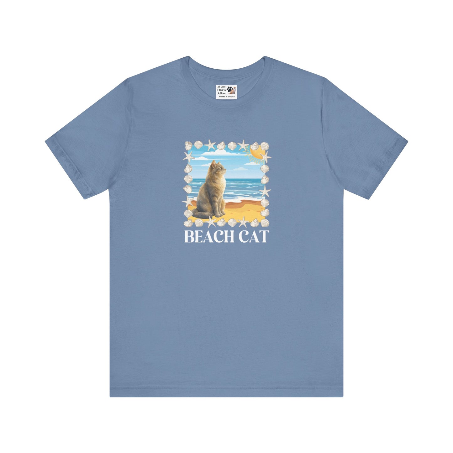 Beach Cat T-Shirt - (Vintage Coastal Cat Graphic Tee)