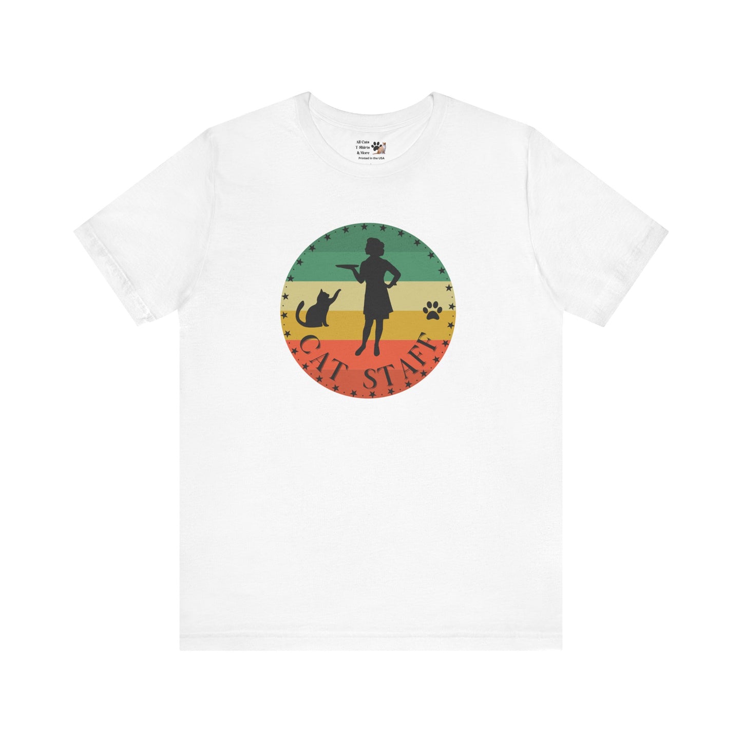Cat Staff T-Shirt - (Vintage Sunset Style Design - Unisex Jersey Tee - Perfect Gift for Cat Lovers)
