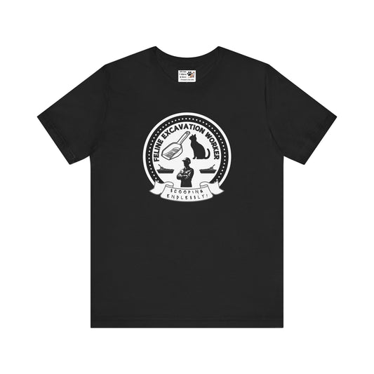 Fun Feline Excavation Worker Graphic T-Shirt - (Unisex Jersey Tee - Perfect for Cat Owners!)