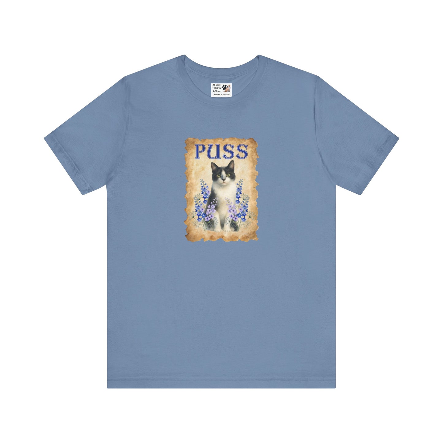 "Puss" Vintage Floral Cat T-Shirt - (Pussycat Graphic Tee)