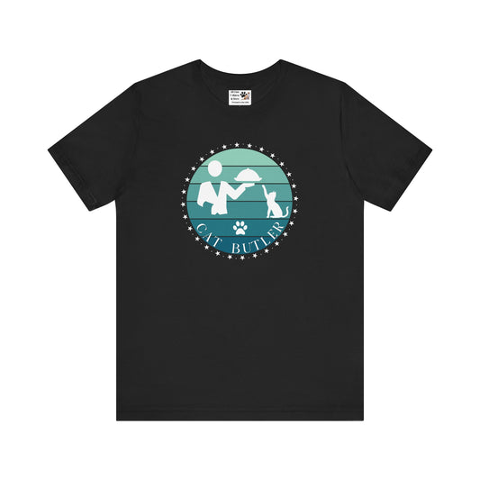 "Cat Butler" T-Shirt - Blue Vintage Sunset Style Graphic - (Unisex Jersey Short Sleeve Tee - Perfect Gift for Cat Lovers!)