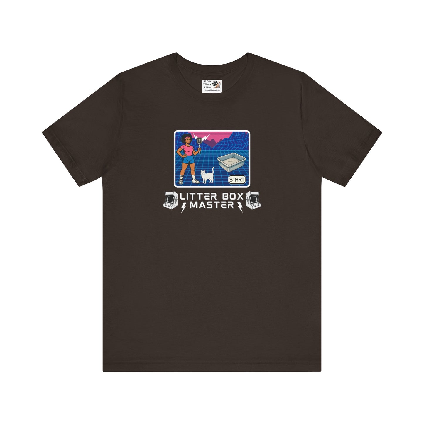 Litter Box Master T-Shirt [Tee #2] - (Funny Retro "Cat Litter Scooping Arcade Game" T-Shirt)