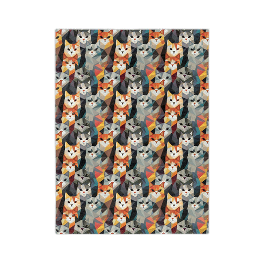 Colorful Geometric Cats Velveteen Microfiber Blanket